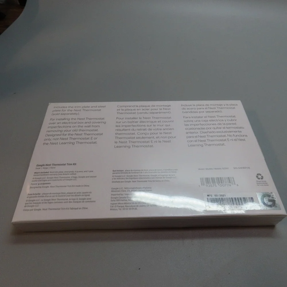 Google Nest Thermostat Trim Kit - Snow (GZZN7)‎ - GA01837-US - Sealed FREE SHIP